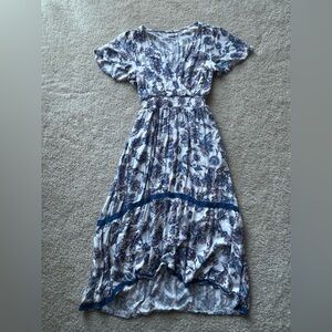 Maurices High Low Floral Dress in Blue and White